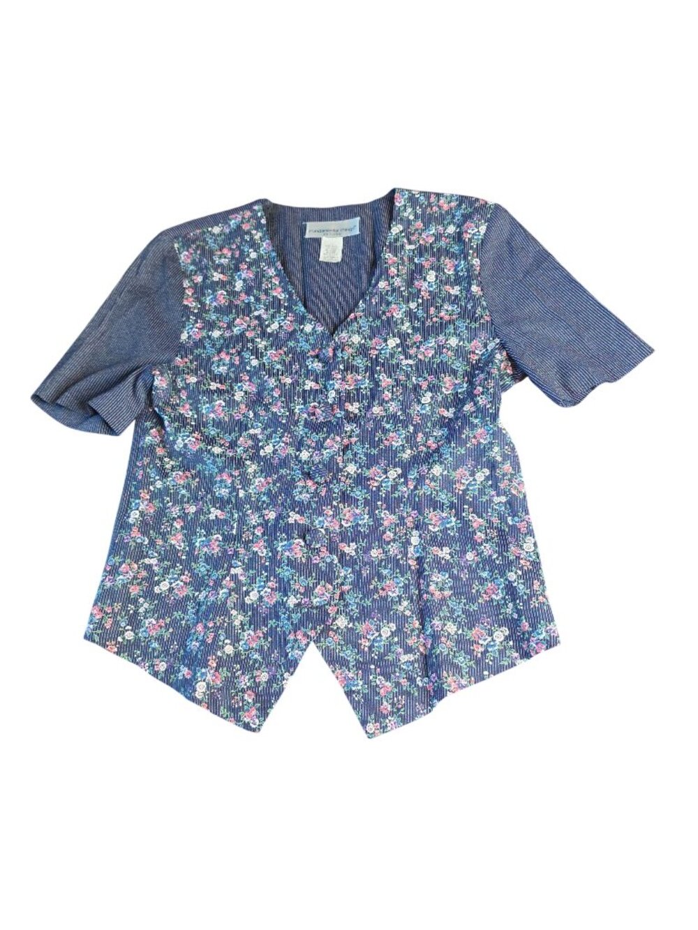 Vintage 90s Ditsy Blue Floral Short Sleeve Blouse Petite S/M Cottagecore Prairie